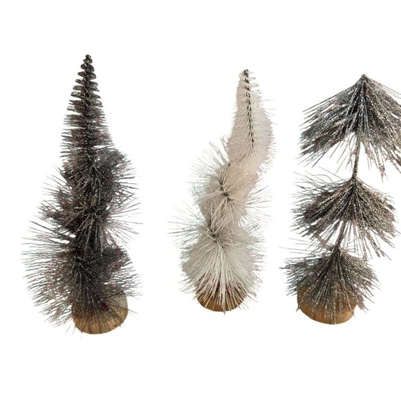 Glitter Bottle Brush Christmas Tree Set Decorative Holiday Decor 3 Pcs 6-9 Inch - Picture 2 of 10